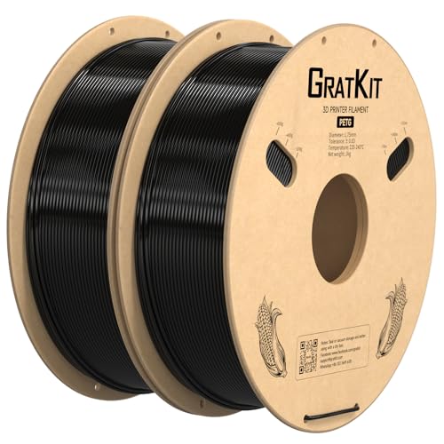 GratKit PETG 3D-Drucker Filament 1,75mm 2kg Spule, 3D-Druck Filament±0,03mm Präzision, Leicht zu drucken, Gleichmäßige Wicklung, 2 * 1KG, 2 Packs, Schwarz von GratKit