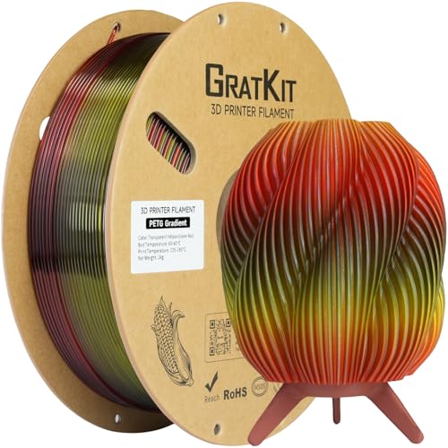 GratKit PETG Gradient 3D-Drucker Filament 1,75mm, 1kg Spule, Transluzent mit +/-0,03mm Präzision, Teiltransparent und mehrfarbiger Farbverlauf Gelb Rot Grün, 1000g von GratKit