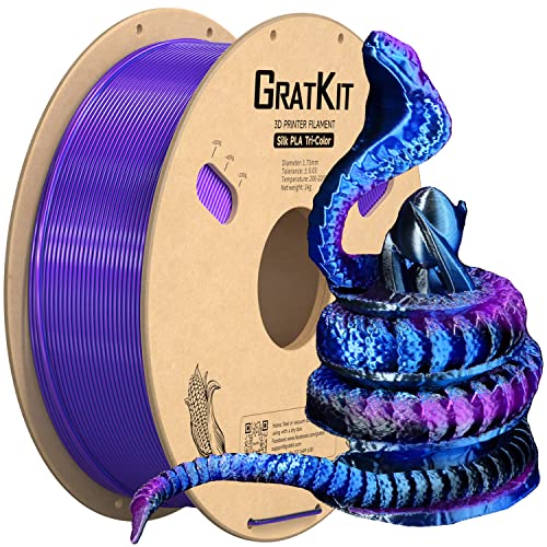 GratKit Silk Dreifarbiges PLA Filament 1.75mm, -0.03mm, Coextrusion PLA Filament, 3D Drucker Filament, 1kg Spule, Tri Color PLA Filament, Seide Blau Schwarz Und Violett von GratKit