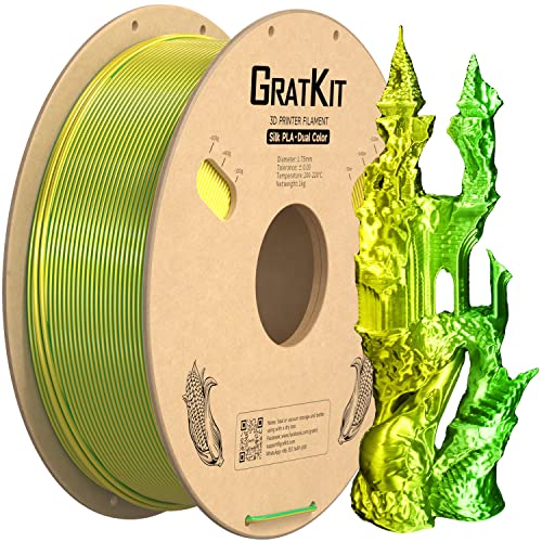 GratKit Silk Zweifarbig PLA Filament 1.75mm, -0.03mm, Coextrusion PLA Filament, 3D Drucker Filament, 1kg Spule, Dual Color PLA Filament, Seide Gelb Und Grün von GratKit