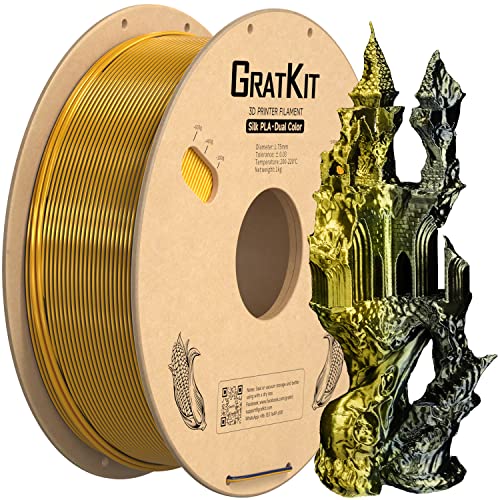 GratKit Dual Color Silk PLA Filament 1,75mm 1kg Spule, Zweifarbiges 3D-Drucker Filament mit +/-0,03mm Präzision, Einfach zu drucken, Gold Und Schwarz GratKit Dual Color Silk PLA Filament 1,75mm 1kg Spule, Zweifarbiges 3D-Drucker Filament mit +/-0,03mm Präzision, Einfach zu drucken, Gold Und Schwarz von GratKit