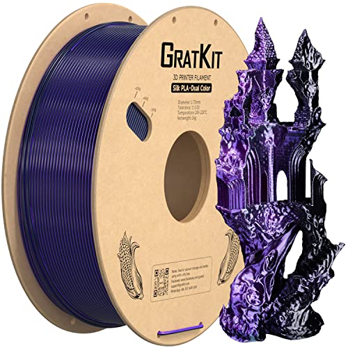 GratKit Dual Color Silk PLA Filament 1,75mm 1kg Spule, Zweifarbiges 3D-Drucker Filament mit +/-0,03mm Präzision, Einfach zu drucken, Schwarz Und Violett GratKit Dual Color Silk PLA Filament 1,75mm 1kg Spule, Zweifarbiges 3D-Drucker Filament mit +/-0,03mm Präzision, Einfach zu drucken, Schwarz Und Violett von GratKit