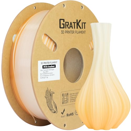 Gratkit PETG Translucent Gradient Filament 1kg Spule, 3D-Drucker Filament mit ±0,03mm Präzision, PETG Mehrfarbig Farbverlauf Champagner Rosé-Weiß von GratKit