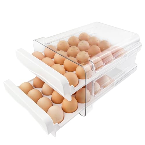 Gratuipolmep Kühlschrank Aufbewahrungsbox, Eierbox Schubladen, 40 Eier Eierbehälter, Eierhalter Kühlschrank, Stapelbarer Transparenter Kunststoff Eierspender, Organizer Haushalt Eier Ordnungssystem von Gratuipolmep