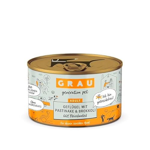 Grau – das Original – Nassfutter für Hunde - Geflügel mit Pastinake/Brokkoli, 1er Pack (1 x 200 g) von Grau
