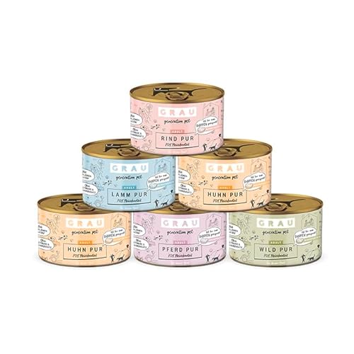 GRAU – das Original – Nassfutter für Hunde - Mischtray Hund Pur Generation Pet, 6er Pack (6 x 200 g), Mix aus allen Pur-Sorten von Grau