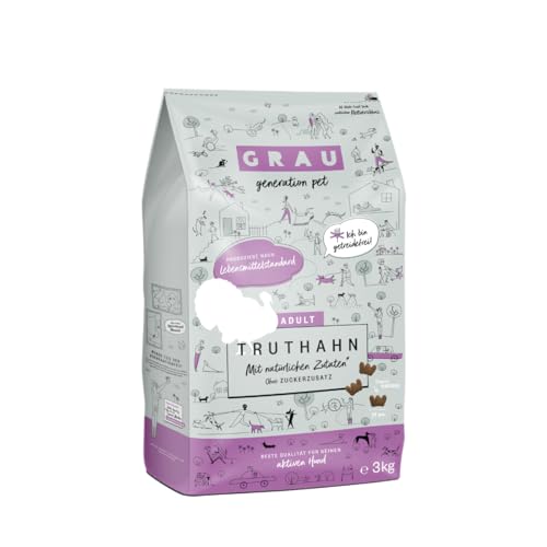 GRAU – das Original – Trockenfutter für Hunde - Truthahn, 1er Pack (1 x 3 kg), getreidefrei, für aktive, erwachsene Hunde von Grau