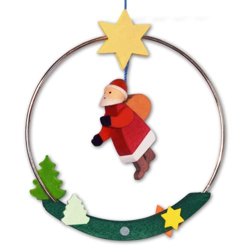 Graupner Holzminiaturen® | Weihnachtsmann im Ring Christbaumschmuck aus Holz | Original Erzgebirgische Holzkunst® | Hochwertige Handarbeit | Miniaturfiguren von Graupner Holzminiaturen
