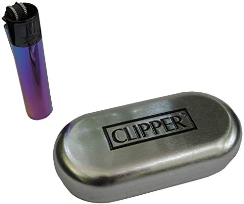 Clipper Metall Gas-Feuerzeug (Rainbow mit einem schwarzem Top mit SOFORTGRAVUR +VORSCHAU: Gravur inklusive (Gasfeuerzeug, nachfüllbar) von GravUp