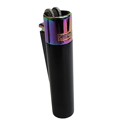Clipper Metall Gas-Feuerzeug (Schwarz mit Rainbow Top) mit SOFORTGRAVUR +VORSCHAU: Gravur inklusive (Gasfeuerzeug, nachfüllbar) von GravUp