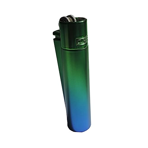 Clipper Metall Gradient blau/grünes Gas-Feuerzeug (Peacock) mit SOFORTGRAVUR +VORSCHAU: Gravur inklusive (Gasfeuerzeug, nachfüllbar) von GravUp