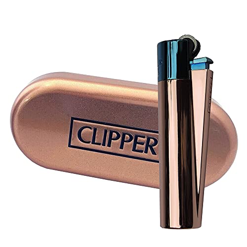 Elegantes Clipper Metall Gas-Feuerzeug (Rosegold mit blauem Top) mit SOFORTGRAVUR +VORSCHAU: Gravur inklusive (Gasfeuerzeug nachfüllbar) von GravUp