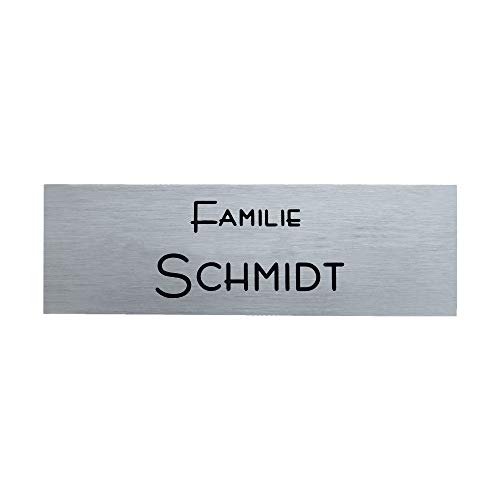 Klingelschild/Briefkastenschild Alu 120 x 40 mm : SOFORTGRAVUR + VORSCHAU : selbstklebend, eloxiertes Aluminium gebürstet in Edelstahl-look mit Gravur von GravUp