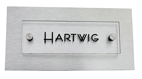 Modernes Türschild/Namensschild a1b - Acrylglas SOFORTGRAVUR + VORSCHAU Gravur inklusive. +2er Set Edelstahl V2A Zierkappen + Gewinderingen. Modernes Türschild/Namensschild a1b - Acrylglas SOFORTGRAVUR + VORSCHAU Gravur inklusive. +2er Set Edelstahl V2A Zierkappen + Gewinderingen. von GravUp