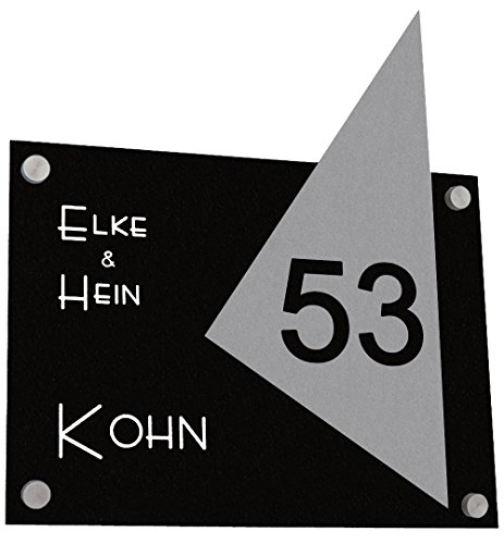Namensschild/Türschild D1 Acrylglas SOFORTGRAVUR + VORSCHAU mit Grundplatte Schwarz. Hausnummer + Gravur nach Wunsch; inklusive 4er Set Edelstahl V2A Befestigungsmaterial von GravUp
