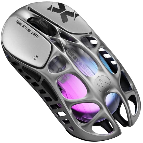 GravaStar Mercury X Pro 49 g Kabellose Gaming-Maus, 32.000 DPI PAW 3950 Sensor, 8.000 Hz Polling-Rate, Magnesiumlegierung, hohles Design, RGB-Beleuchtung, 5 programmierbare Tasten (Modern, Silber) GravaStar Mercury X Pro 49 g Kabellose Gaming-Maus, 32.000 DPI PAW 3950 Sensor, 8.000 Hz Polling-Rate, Magnesiumlegierung, hohles Design, RGB-Beleuchtung, 5 programmierbare Tasten (Modern, Silber) von GravaStar
