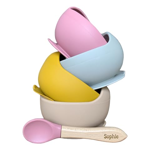 Personalisiertes Geschirrset aus Silikon Personalisierte Geschenke Baby Breischale Rutschfest Kindergschirrset BPA-frei von Gravello