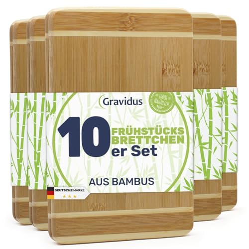 Gravidus Bambus Frühstücksbrettchen – FSC-zertifizierte Holzbrettchen, messerschonend, langlebig & schnittfest – Ideal als Vesperbrett & Schneidebrett (10 Stück) von Gravidus