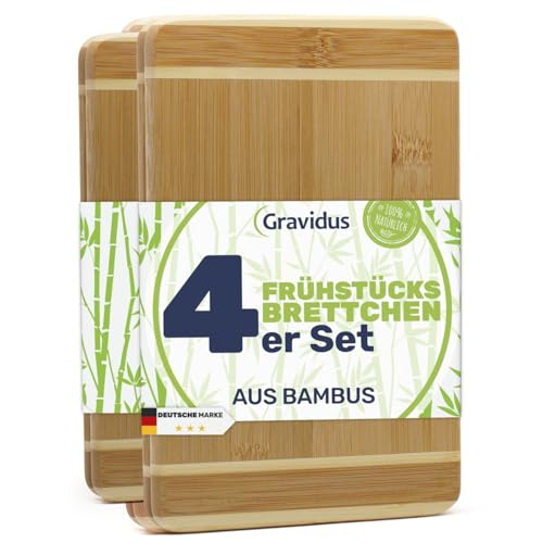 Gravidus Bambus Frühstücksbrettchen – FSC-zertifizierte Holzbrettchen, messerschonend, langlebig & schnittfest – Ideal als Vesperbrett & Schneidebrett (4 Stück) von Gravidus