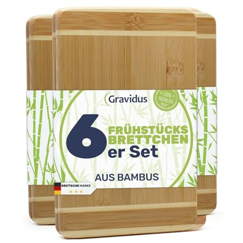 Gravidus Bambus Frühstücksbrettchen – FSC-zertifizierte Holzbrettchen, messerschonend, langlebig & schnittfest – Ideal als Vesperbrett & Schneidebrett (6 Stück) von Gravidus