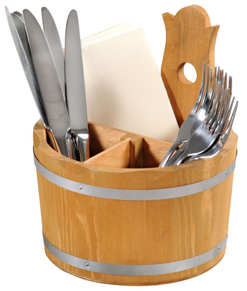 Gravidus Besteck-Set Besteckbehälter aus Holz rund 17x20cm mit Griff und 3 Fächern, Holz von Gravidus