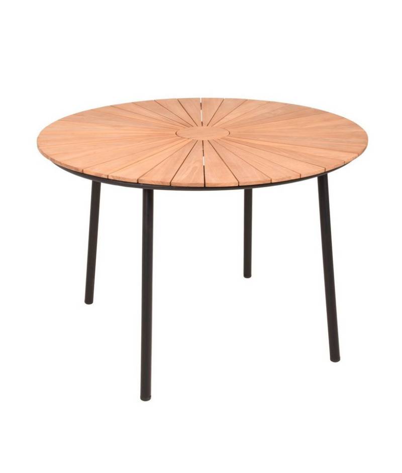 Gravidus Gartentisch Runder Gartentisch COVINA – 110 cm aus Stahl & Teakholz von Gravidus