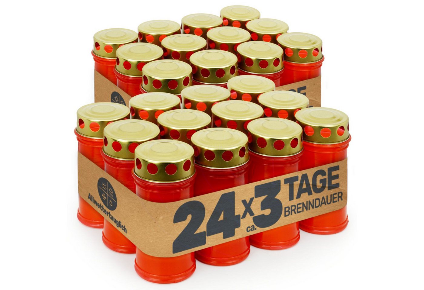 Gravidus Grabkerze Grabkerze rot mit 3 Tagen Brenndauer Made in Germany (24-tlg) von Gravidus