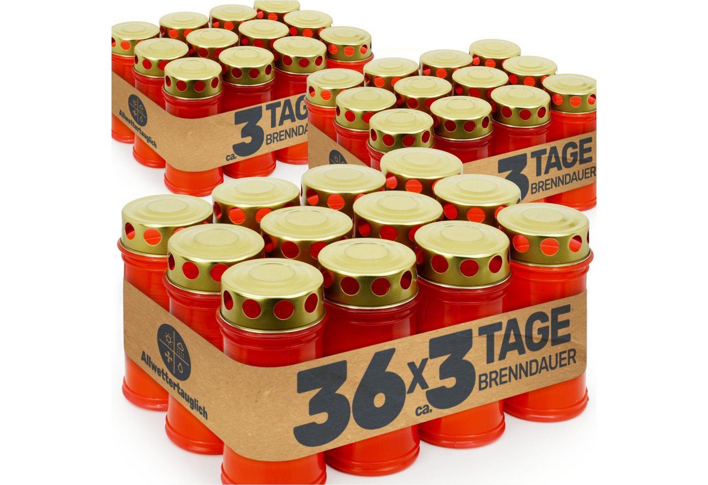 Gravidus Grabkerze Grabkerze rot mit 3 Tagen Brenndauer Made in Germany (36-tlg) von Gravidus