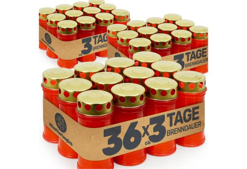 Gravidus Grabkerze Grabkerze rot mit 3 Tagen Brenndauer Made in Germany (36-tlg) von Gravidus