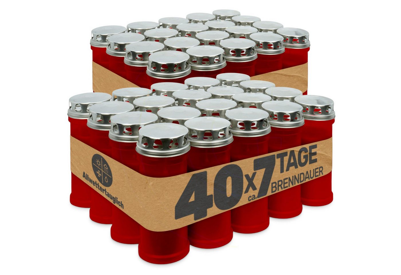 Gravidus Grabkerze Grabkerze rot mit bis zu 7 Tagen Brenndauer Made in Germany (40-tlg) von Gravidus
