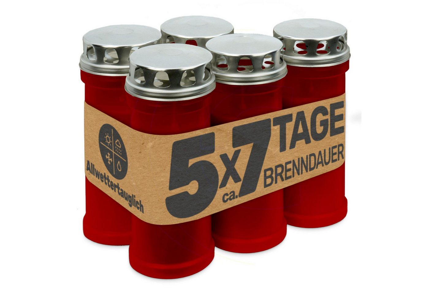 Gravidus Grabkerze Grabkerze rot mit bis zu 7 Tagen Brenndauer Made in Germany (5-tlg) von Gravidus