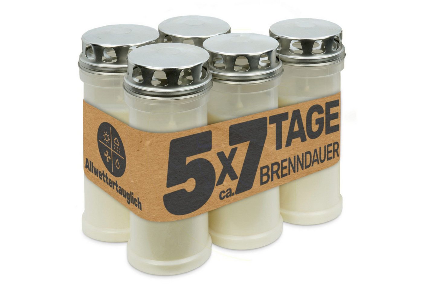 Gravidus Grabkerze Grabkerze weiß mit 7 Tagen Brenndauer Made in Germany (5-tlg) von Gravidus