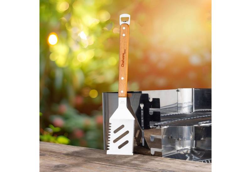 Gravidus Grillwender Grillbesteck 4-in-1 aus Edelstahl und Holz, 41 cm BBQ Multitool von Gravidus