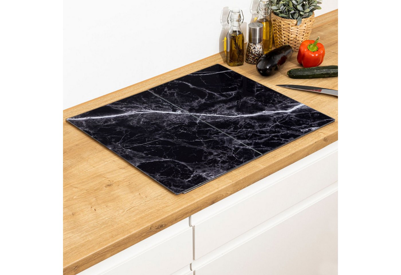 Gravidus Herd-Abdeckplatte 2er Set Glasschneideplatte Herdabdeckplatten in Marmor schwarz Optik, Glas Gravidus Herd-Abdeckplatte 2er Set Glasschneideplatte Herdabdeckplatten in Marmor schwarz Optik, Glas von Gravidus