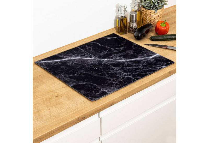 Gravidus Herd-Abdeckplatte 2er Set Glasschneideplatte Herdabdeckplatten in Marmor schwarz Optik, Glas von Gravidus