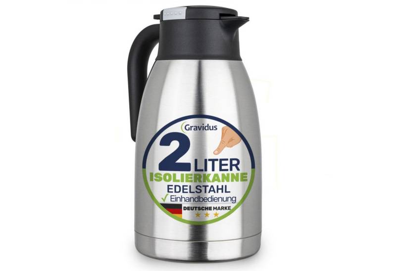 Gravidus Isolierflasche Edelstahl Isolierkanne 2 Liter mit Einhandbedienung von Gravidus