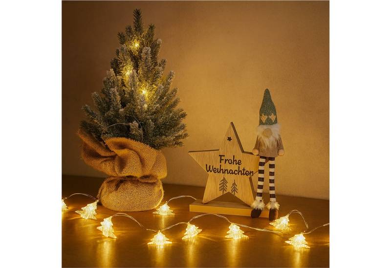 Gravidus LED Dekofigur Weihnachtsdeko Set mit LED Baum, Lichterkette & Wichtel auf Holzstern von Gravidus