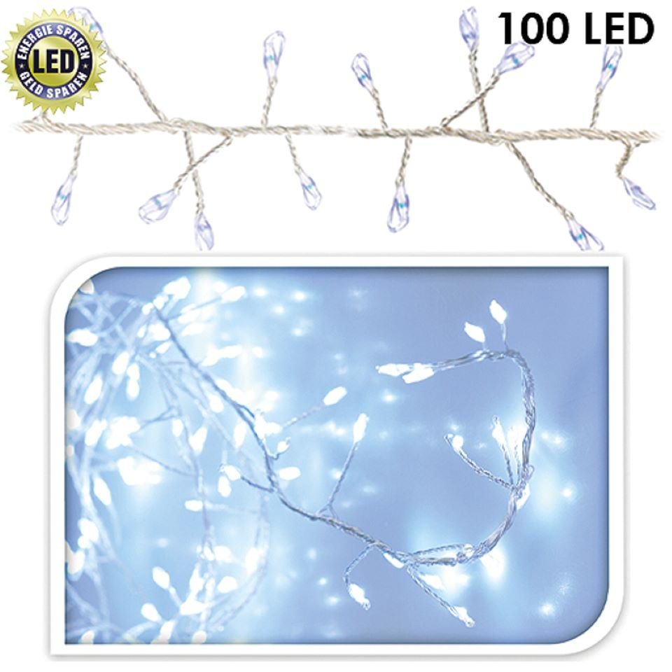 Gravidus LED-Lichterkette 100 LED Cluster Lichterkette Draht Silber Weiß von Gravidus