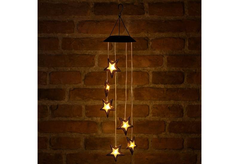 Gravidus LED Solarleuchte LED Solar Hänge-Windspiel Sternenstaub mit 6 Metallsternen warmweiß von Gravidus