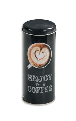 Gravidus Schwarze Kaffeedose für Pads aus Metall, Kaffeetassen-Motiv, für alle Sorten von Kaffeepads geeignet, platzsparende Aufbewahrung (17,5 x 8 cm) von Gravidus