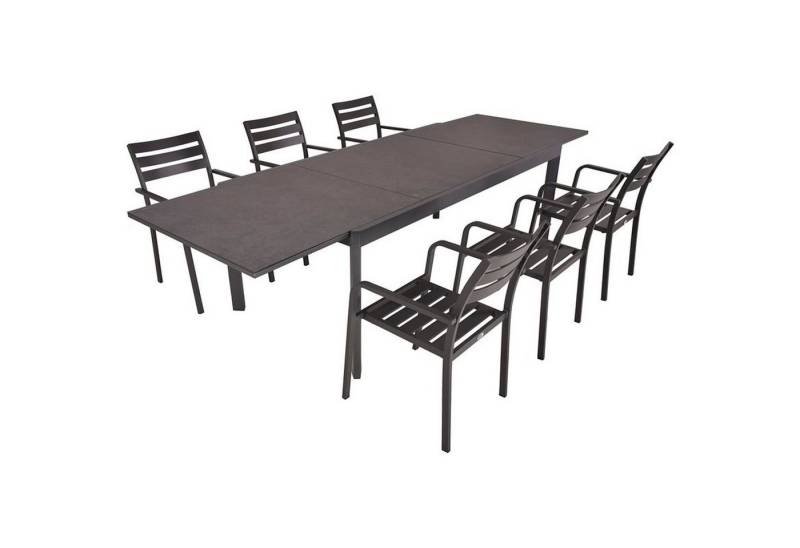 Gravidus Sitzgruppe Tischgruppe NEREA 7-tlg. 1 x Ausziehtisch 6 × Stapelstuhl von Gravidus
