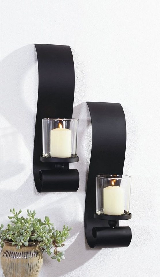 Gravidus Wandkerzenhalter 2er Set Wandkerzenhalter Stumpenkerzen Kerzenständer in Schwarz von Gravidus