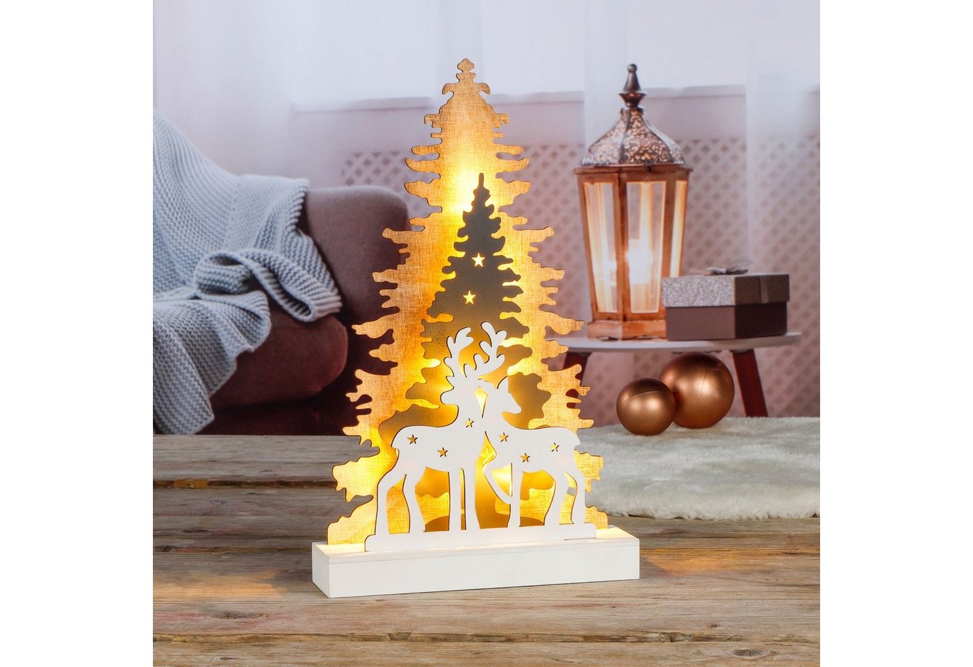 Gravidus Weihnachtsfigur LED Baum & Rentier Holz für Innen von Gravidus