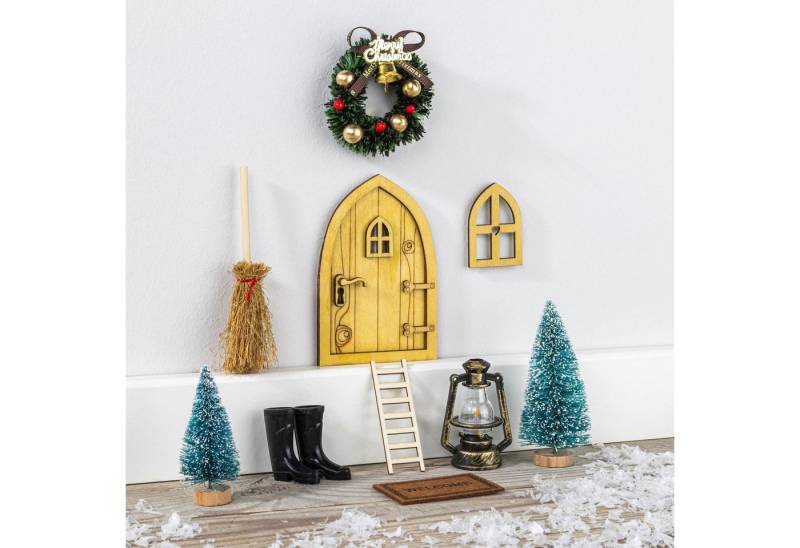 Gravidus Weihnachtsszene Wichteltür Set 10-teilig mit Zubehör aus Holz und Kunststoff von Gravidus