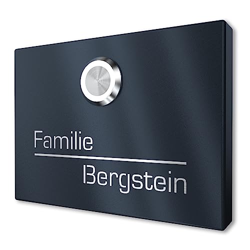Aufputz Klingelschild aus V2A Edelstahl mit Gravur von Graviers Design – Pulverbeschichtet in RAL 7016 – LED Klingeltaster – Türklingel – Made in Germany von Graviers Design