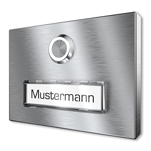 Aufputz Klingelschild aus V2A Edelstahl mit beleuchtetes Namensschild von Graviers Design – Edelstahl – LED Klingeltaster – Türklingel – Made in Germany Aufputz Klingelschild aus V2A Edelstahl mit beleuchtetes Namensschild von Graviers Design – Edelstahl – LED Klingeltaster – Türklingel – Made in Germany von Graviers Design