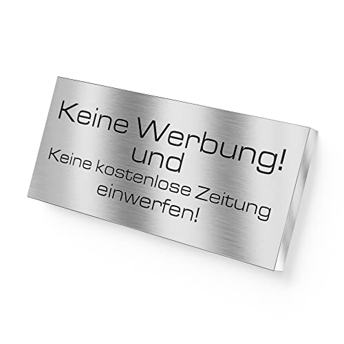 Graviers Briefkastenschild aus rostfreiem Edelstahl mit Gravur in Edelstahl - Keine Werbung für den Briefkasten Schild - selbstklebend oder Bohrlöcher - Türschild, Klingelschild Tür 8,5 x 3 cm von Graviers Design