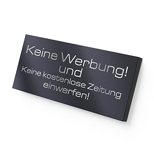 Graviers Briefkastenschild aus rostfreiem Edelstahl mit Gravur in RAL7016 - Keine Werbung für den Briefkasten Schild - selbstklebend oder Bohrlöcher - Türschild, Klingelschild Tür 8,5 x 3 cm von Graviers Design