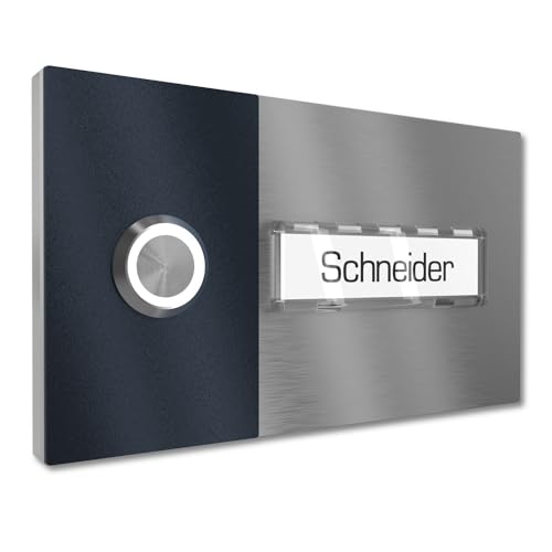 Graviers Design Aufputz Klingel 1 Namensschild austauschbar für Haustür - V2A Edelstahl Türklingel 140x80 mm - LED Klingeltaster Beleuchtung wählbar für Haustür Graviers Design Aufputz Klingel 1 Namensschild austauschbar für Haustür - V2A Edelstahl Türklingel 140x80 mm - LED Klingeltaster Beleuchtung wählbar für Haustür von Graviers Design