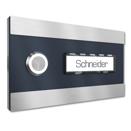 Graviers Design Aufputz Türklingel für Haustür 1 Namensschild austauschbar - V2A Edelstahl Klingel 140x80 mm - Name Beleuchtung LED Taster wählbar Klingelplatte von Graviers Design